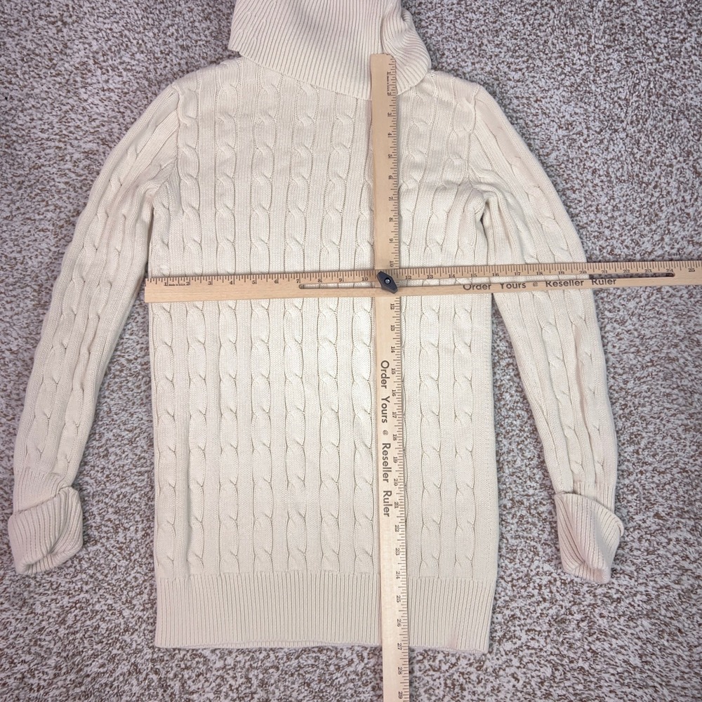 Ralph Lauren Sport Turtleneck Sweater Women S Cream Cable Knit Cotton Pony Logo - Picture 6 of 8